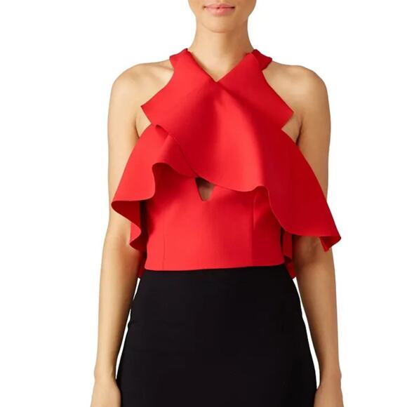 Kendall + Kylie - Rent The Runway Red Ruffle Crop Top Size XS - Picture 1 of 4